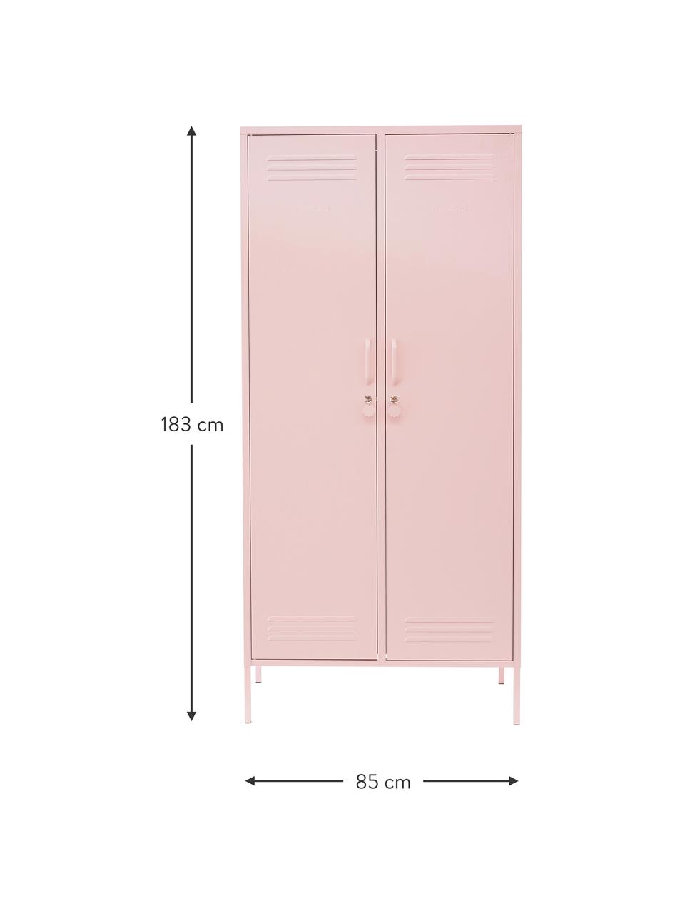 Malá šatní skříň The Twinny, Ocel s práškovým nástřikem, Světle růžová, Š 85 cm, V 183 cm