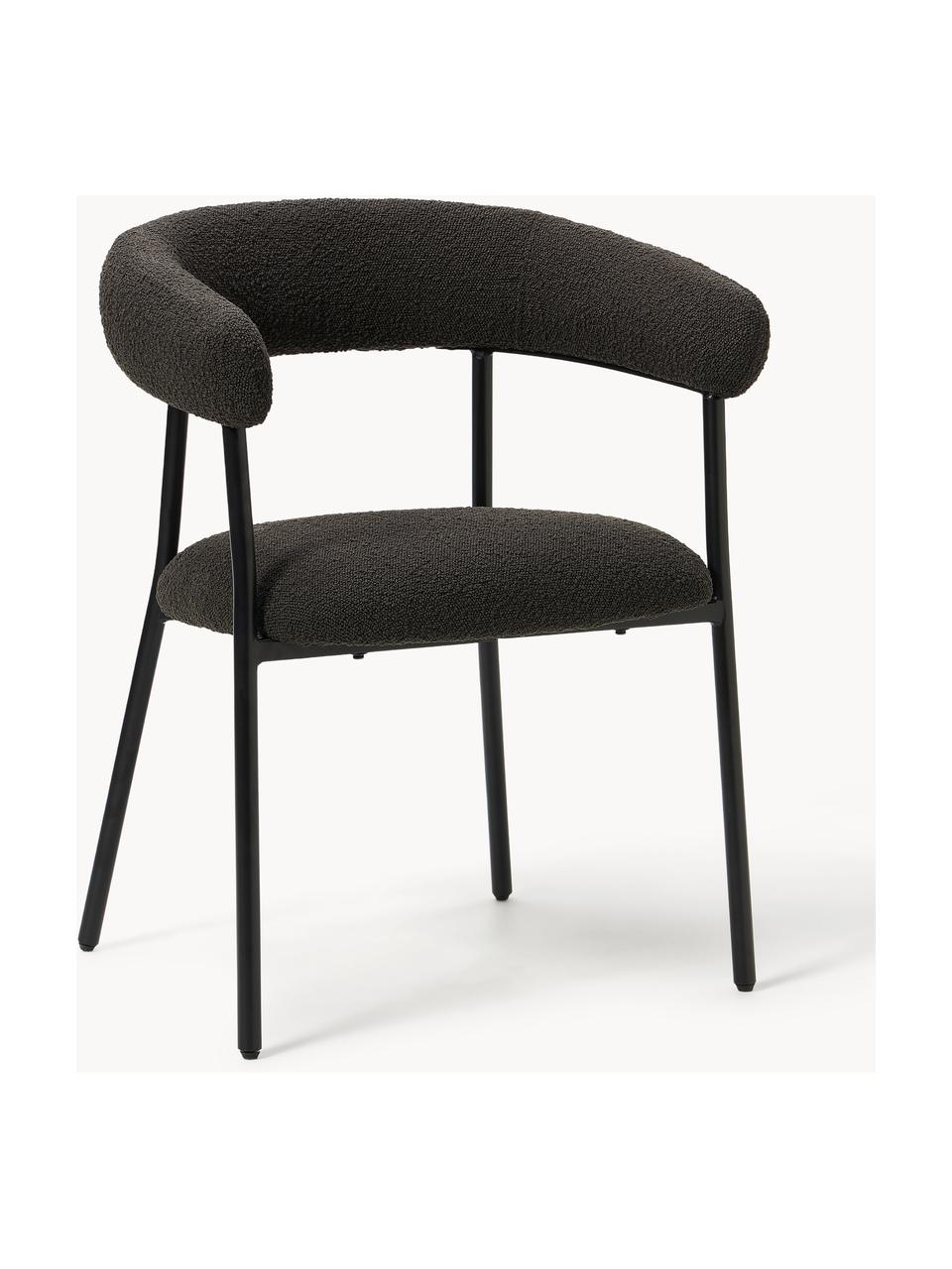 Chaises rembourrées en bouclette Thiago, 2 pièces, Tissu bouclé noir, larg. 60 x prof. 54 cm