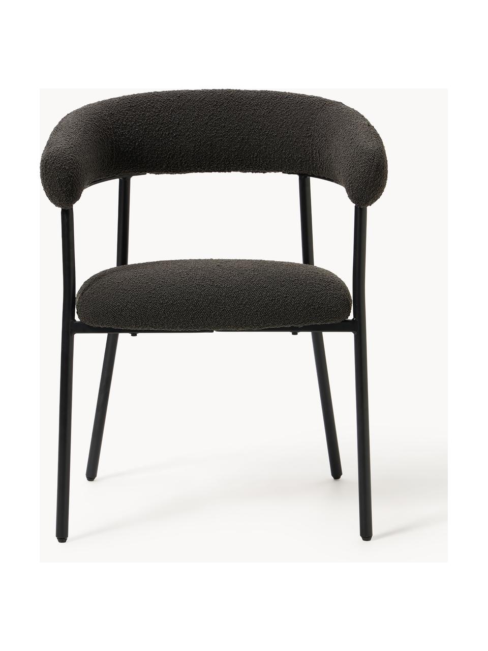 Chaises rembourrées en bouclette Thiago, 2 pièces, Tissu bouclé noir, larg. 60 x prof. 54 cm