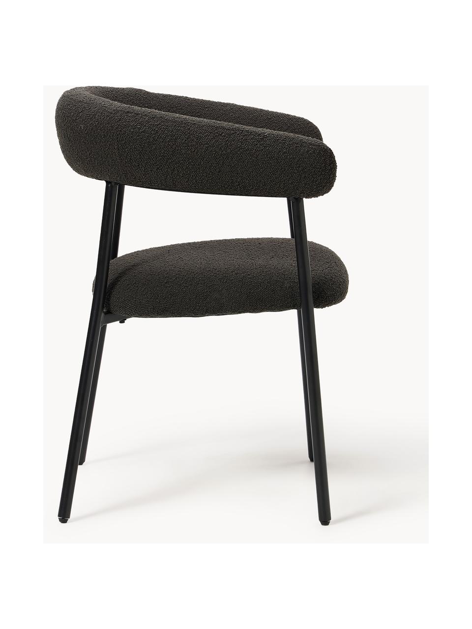 Chaises rembourrées en bouclette Thiago, 2 pièces, Tissu bouclé noir, larg. 60 x prof. 54 cm