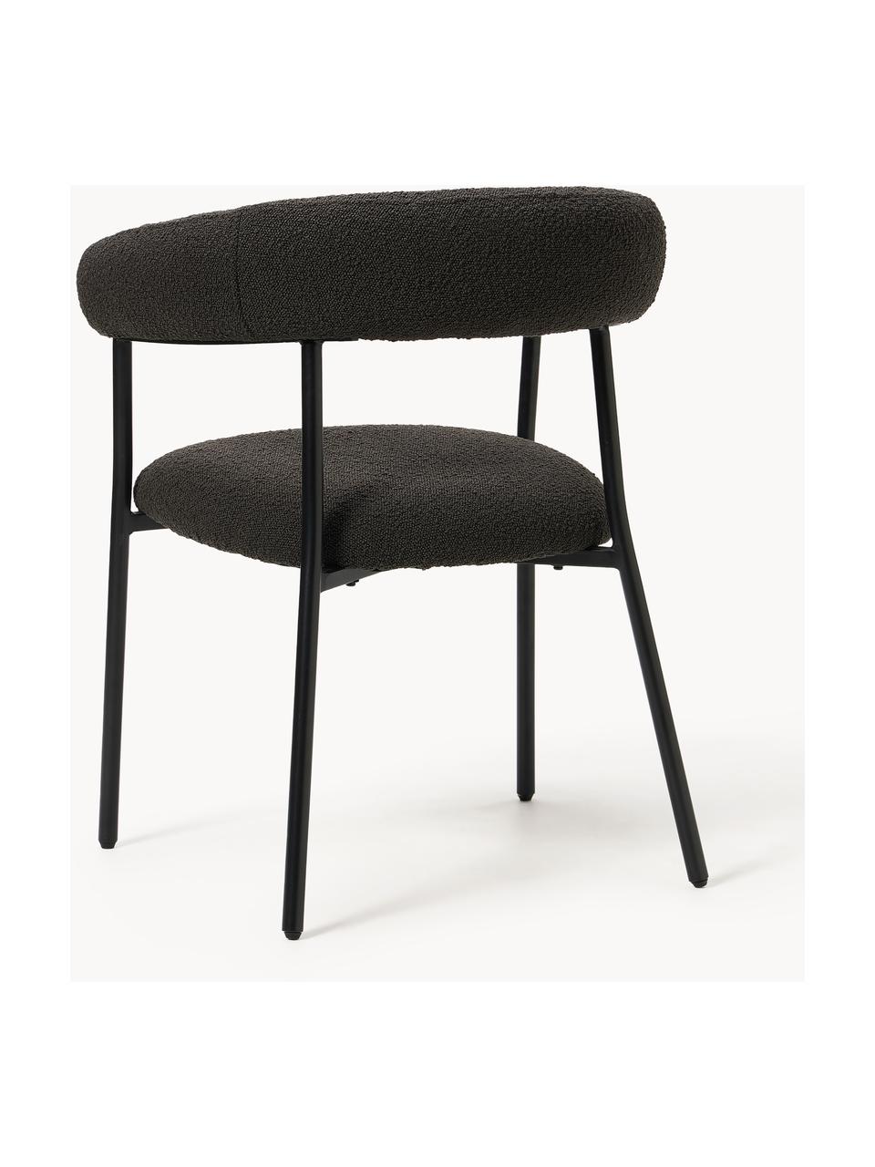 Chaises rembourrées en bouclette Thiago, 2 pièces, Tissu bouclé noir, larg. 60 x prof. 54 cm