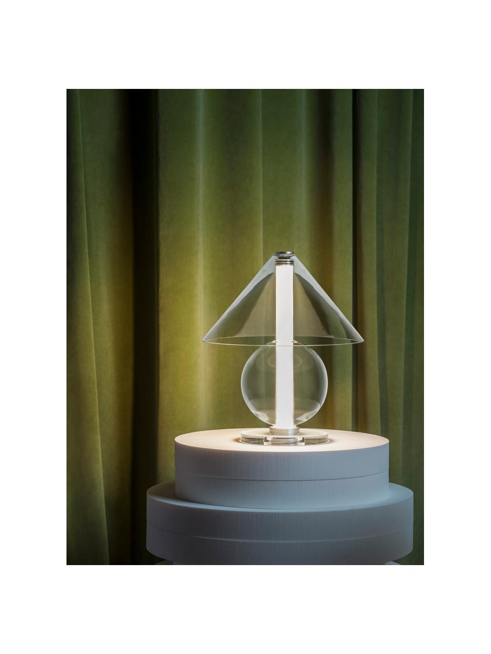 Lampe à poser LED soufflée bouche Fragile, intensité lumineuse variable, Transparent, argenté, Ø 31 x haut. 35 cm