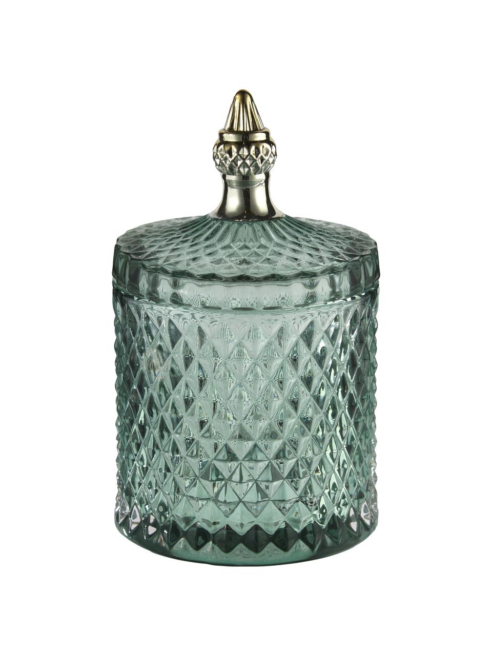 Boîte de rangement en verre Miya, Verre, Vert, couleur dorée, Ø 11 x haut. 18 cm