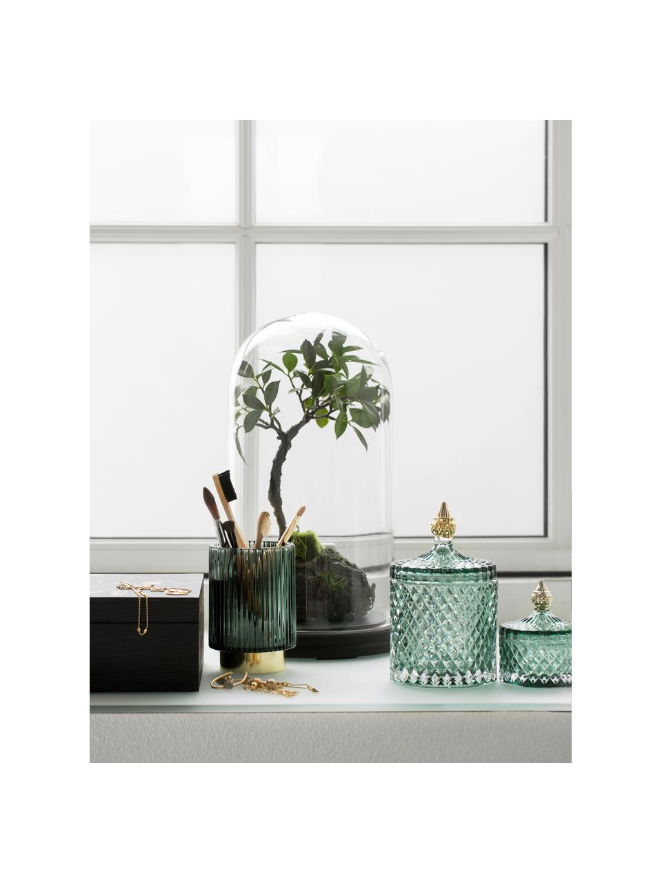 Boîte de rangement en verre Miya, Verre, Vert, couleur dorée, Ø 11 x haut. 18 cm