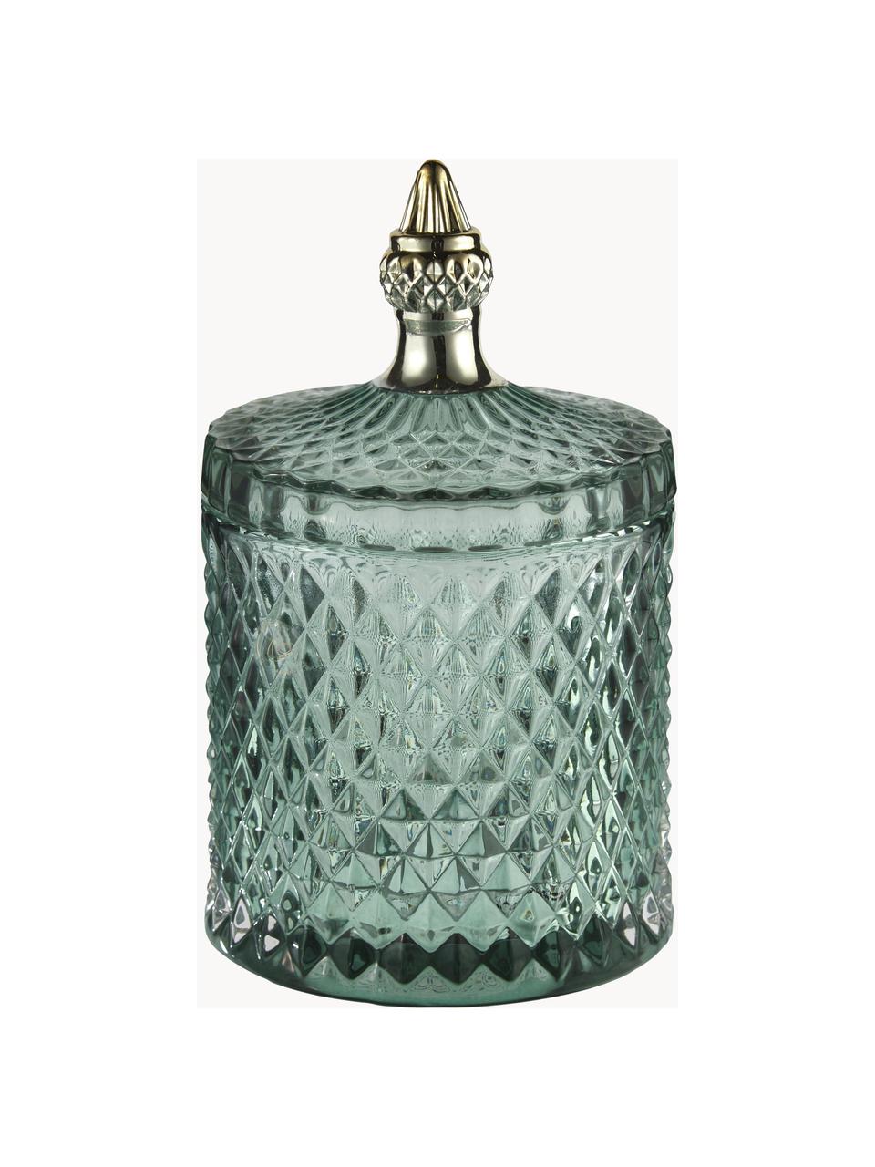 Opbergpot Myan, Glas, Groen, goudkleurig, Ø 11 x H 18 cm