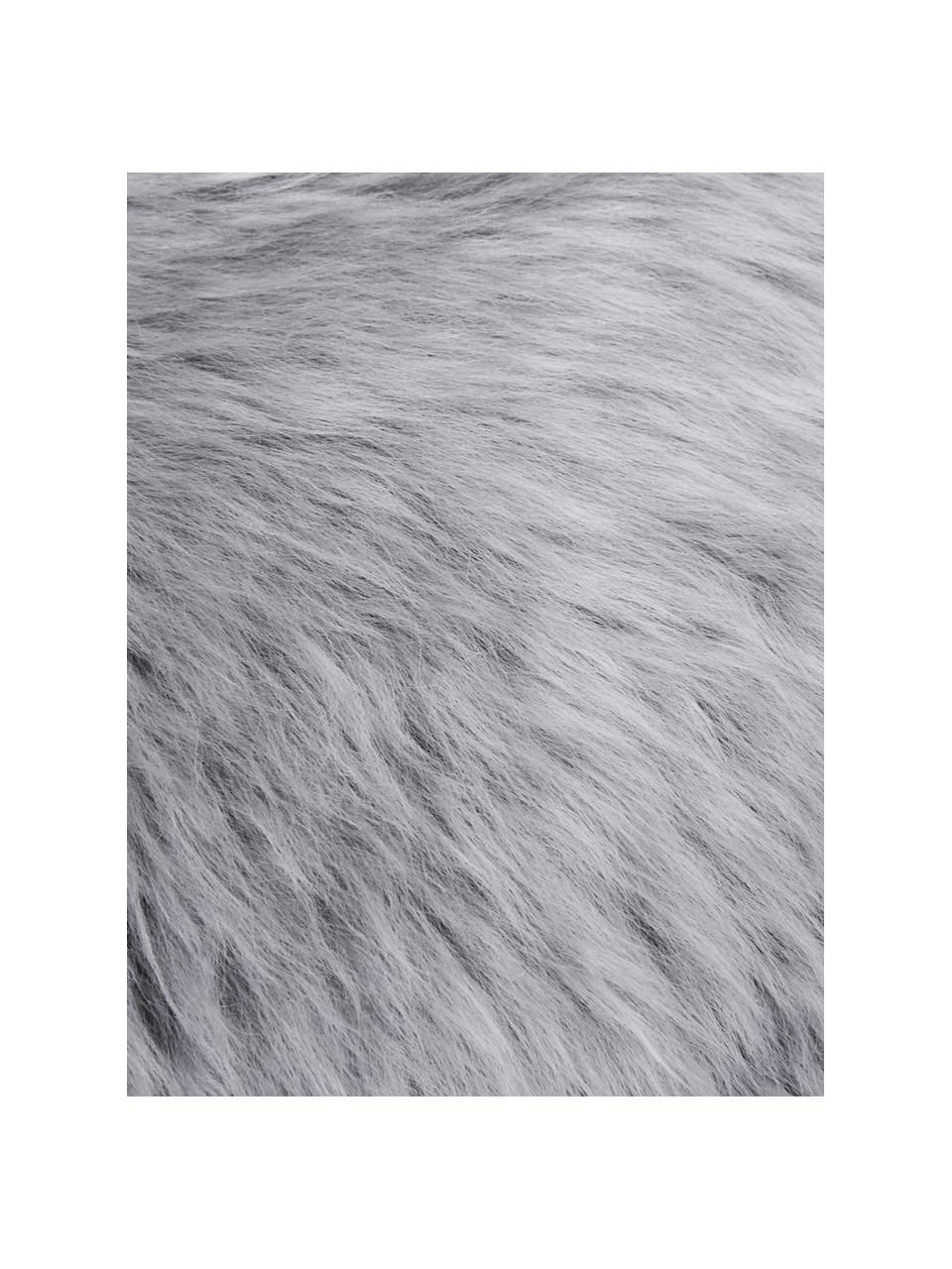 Copricuscino in pelliccia di pecora liscia Oslo, Retro: lino, Grigio chiaro, Larg. 40 x Lung. 40 cm