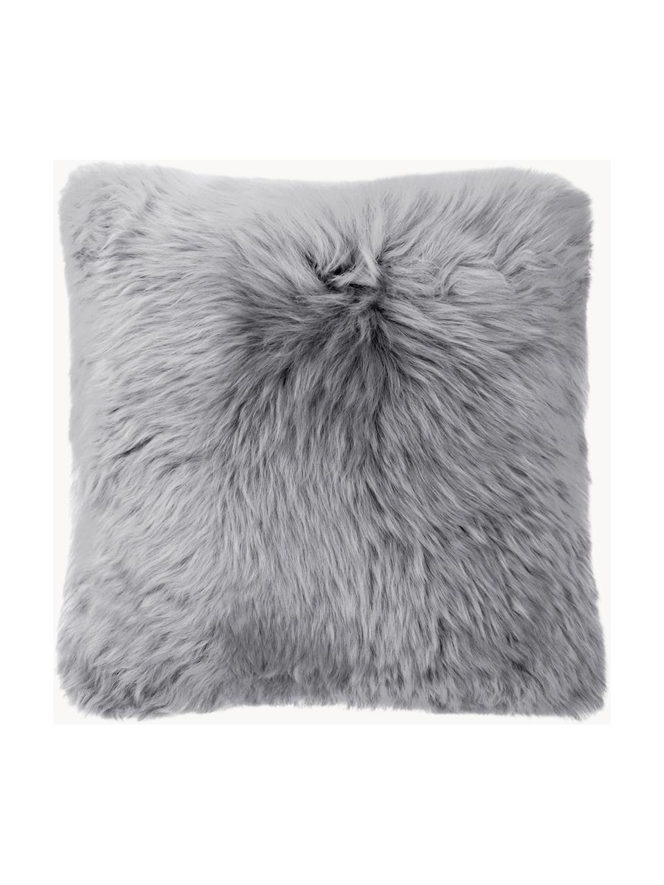 Housse de coussin 40x40 en peau de mouton lisse Oslo, Gris clair, larg. 40 x long. 40 cm