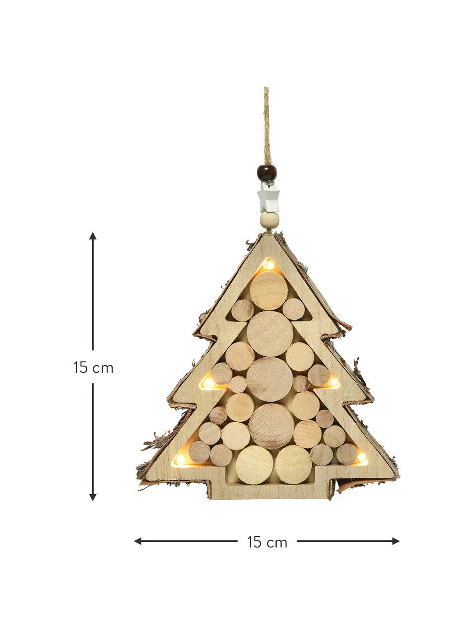 Batterij-aangedreven LED lichtobject Wood, H 15 cm, 2 stuks, Hout, Bruin, beige, Set met verschillende formaten