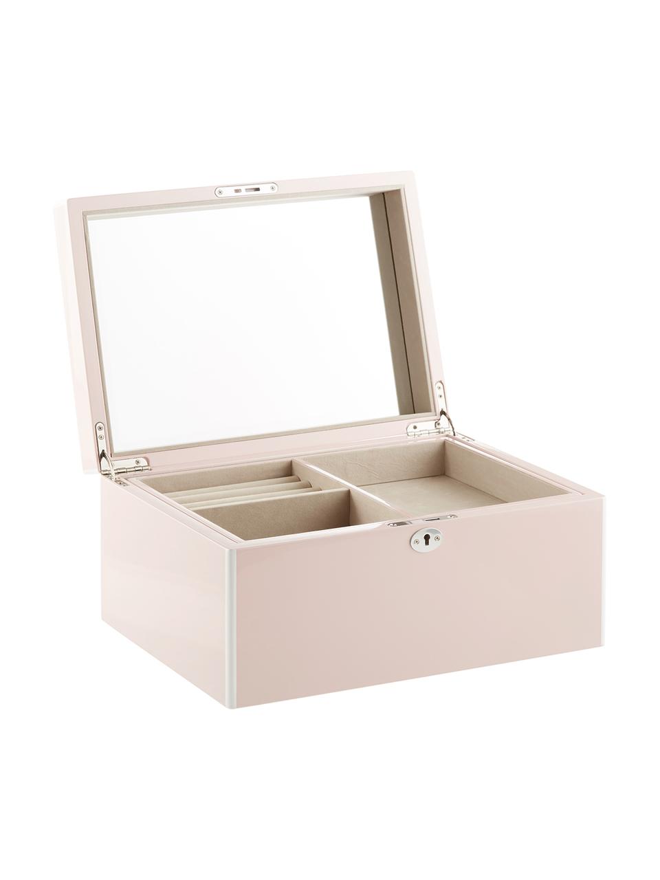 Sieradendoos Juliana met spiegel, Doos: gecoat MDF, Onderzijde: fluweel om het meubilair , Roze met witte rand, 31 x 23 cm