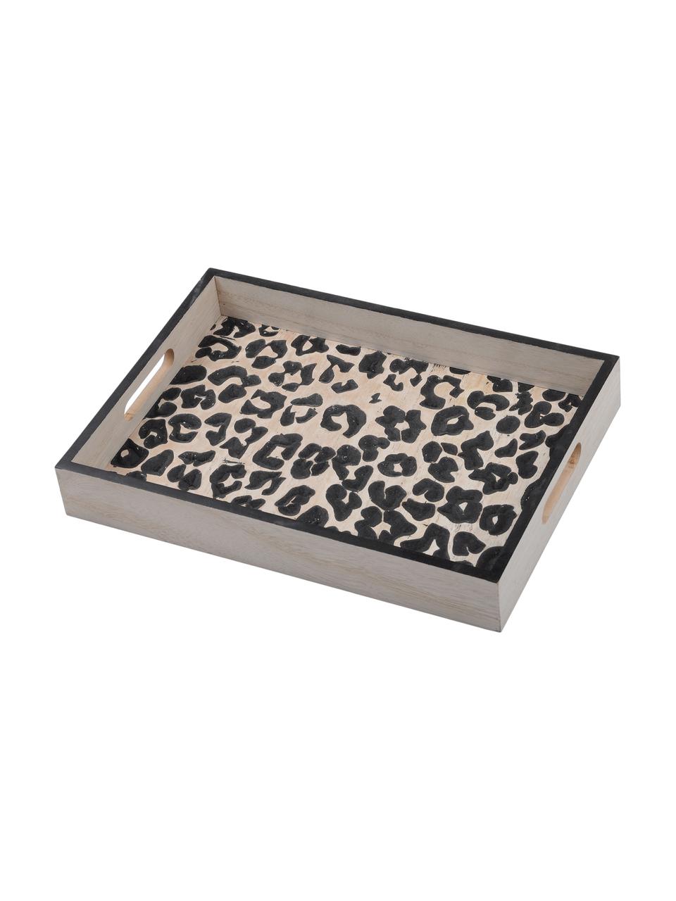 Dienblad Leopard van hout, L 35 x B 25 cm, MDF, Beige, zwart, 25 x 35 cm