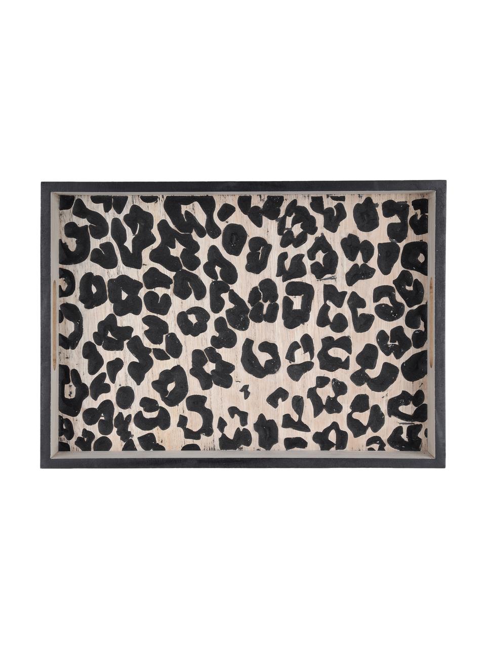 Serviertablett Leopard aus Holz, L 35 x B 25 cm, Mitteldichte Holzfaserplatte (MDF), Beige, Schwarz, 25 x 35 cm