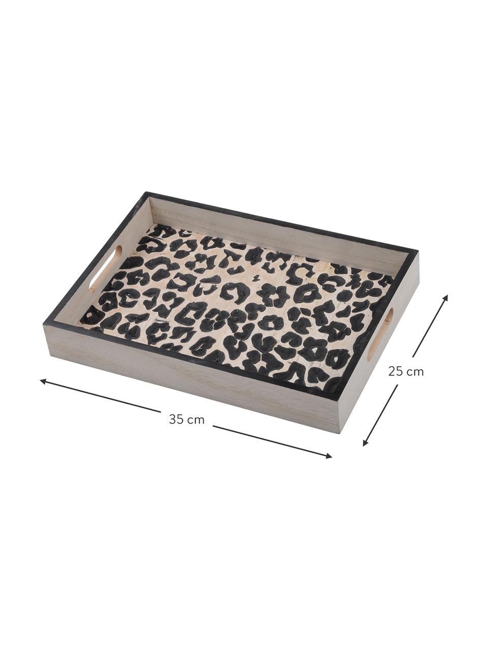 Dřevěný servírovací podnos Leopard, D 35 cm x Š 25 cm, Béžová, černá