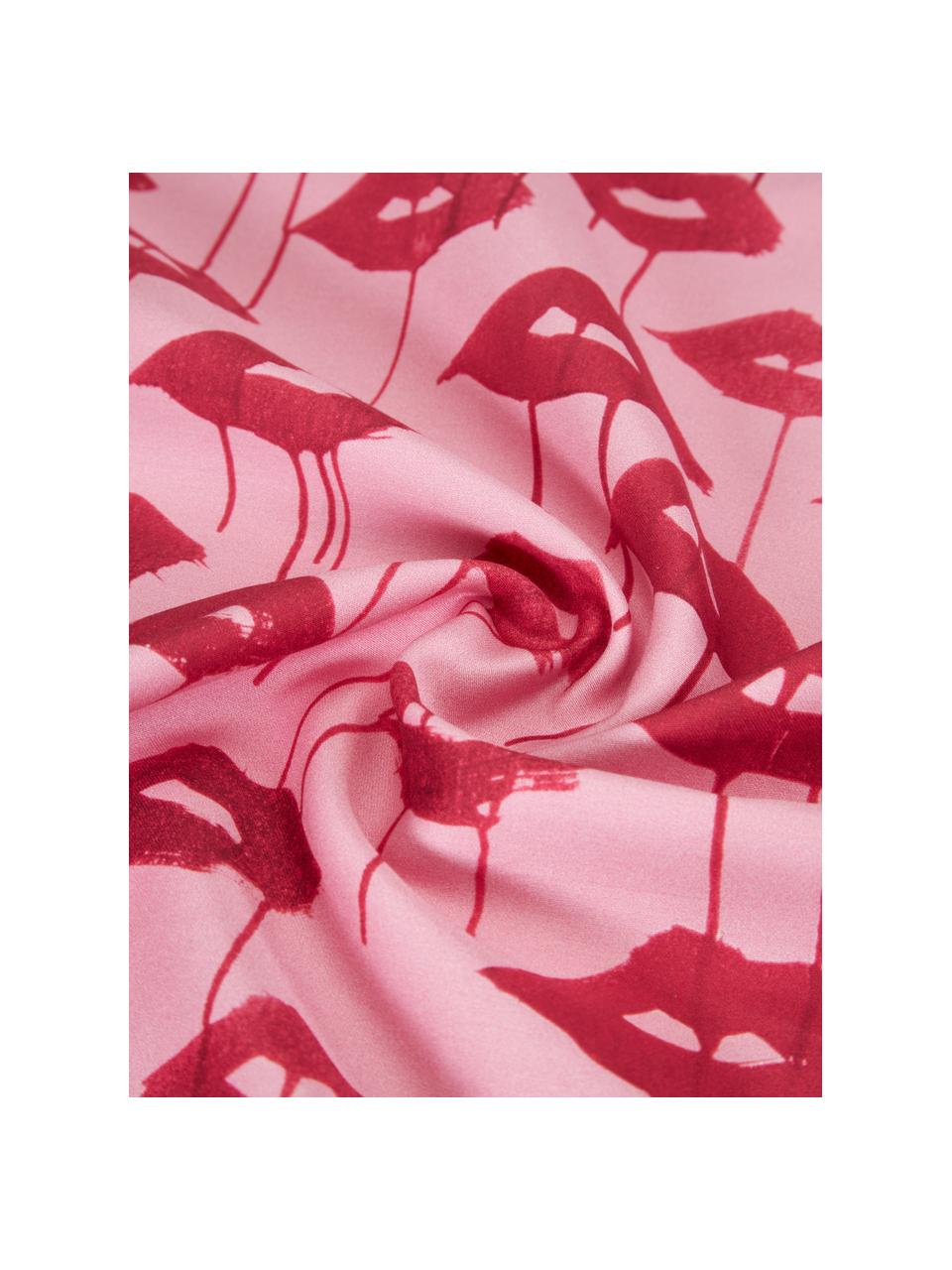 Designer kussenhoezen Kacy van katoensatijn, 2 stuks, Weeftechniek: satijn Draaddichtheid 210, Roze, rood, patroon, B 60 x L 70 cm