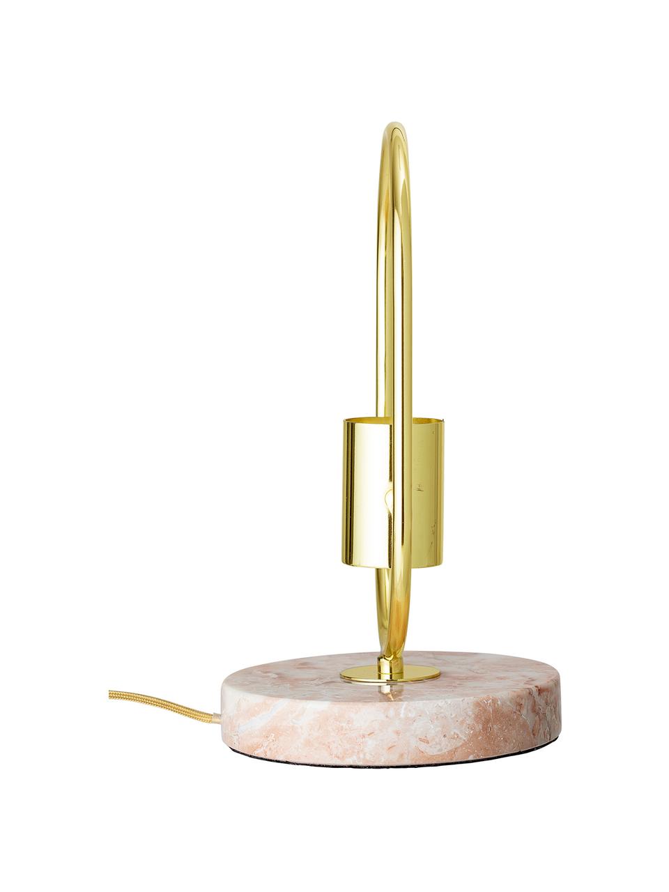 Mała lampa stołowa z marmuru i metalu Emilia, Stelaż: stal lakierowana, Blady różowy, Ø 17 x W 30 cm
