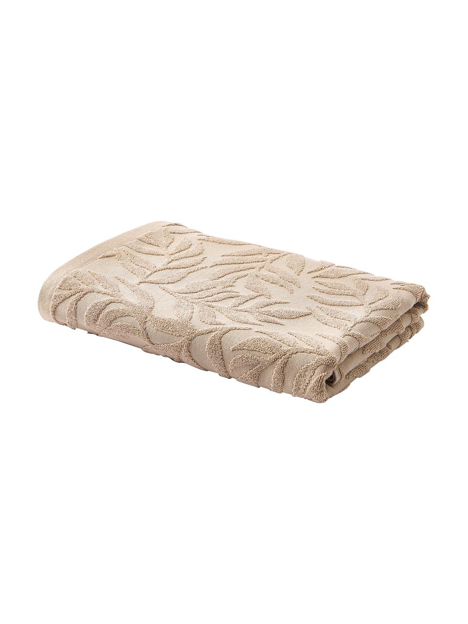 Serviette de toilette en coton Leaf, Beige, larg. 70 x long. 140 cm