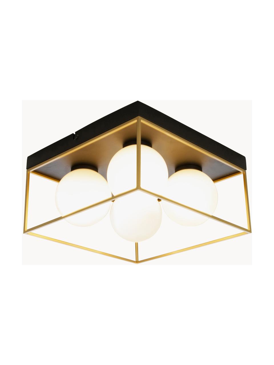 Kleine plafondlamp Astro van opaalglas, Lampenkap: opaalglas, Goudkleurig, zwart, wit, B 28 x H 15 cm