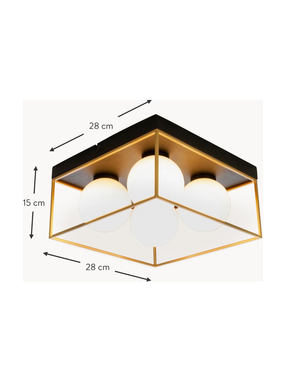 Kleine plafondlamp Astro van opaalglas, Lampenkap: opaalglas, Goudkleurig, zwart, wit, B 28 x H 15 cm