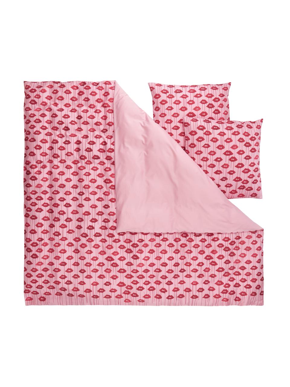 Copripiumino di design in raso di cotone Kacy, Rosa, rosso, Larg. 200 x Lung. 200 cm