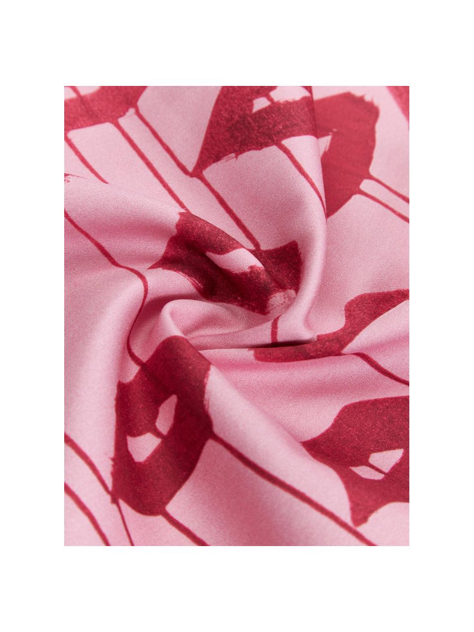 Copripiumino di design in raso di cotone Kacy, Rosa, rosso, Larg. 200 x Lung. 200 cm
