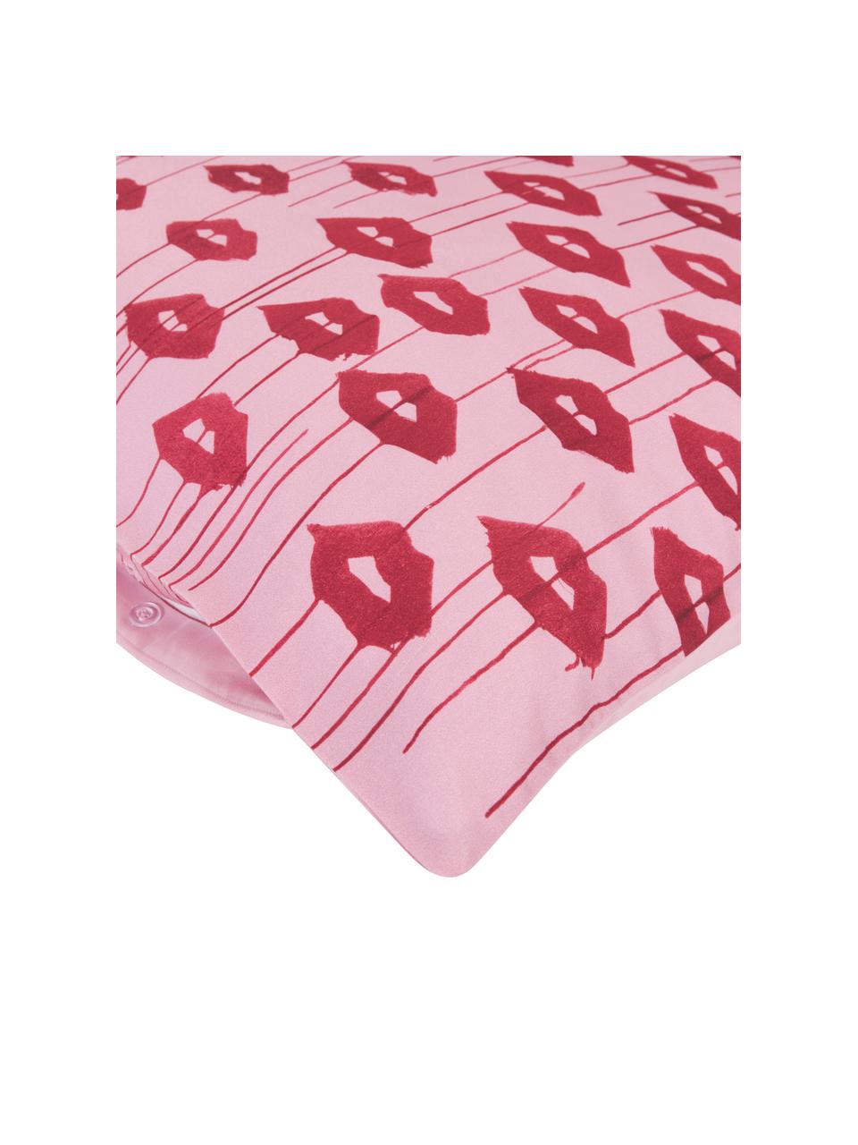 Housse de couette design satin de coton Kacy, Rose, rouge, larg. 140 x long. 200 cm