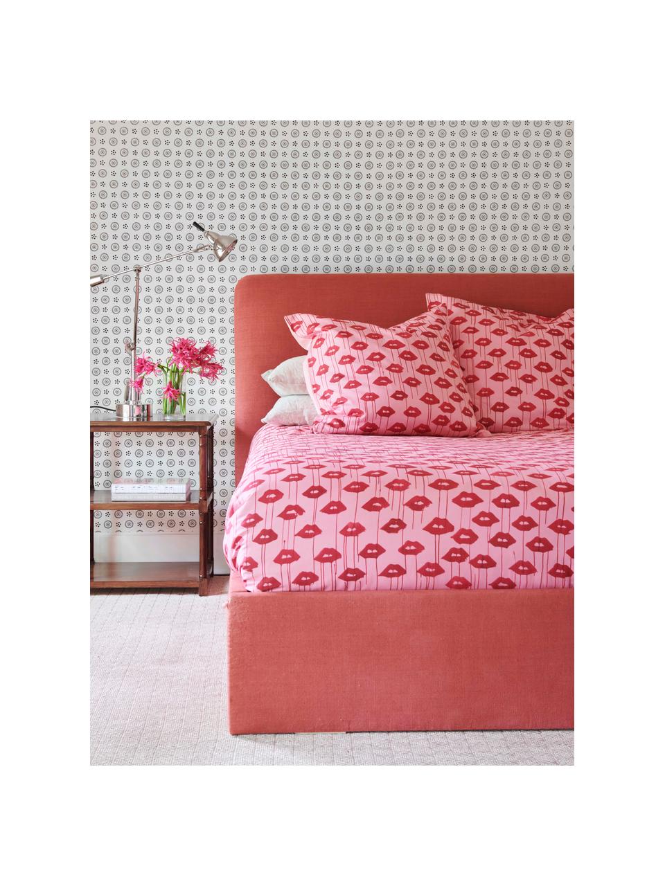 Funda nórdica de satén de diseño Kacy, Rosa y rojo estampado, Cama 90 cm (155 x 220 cm)