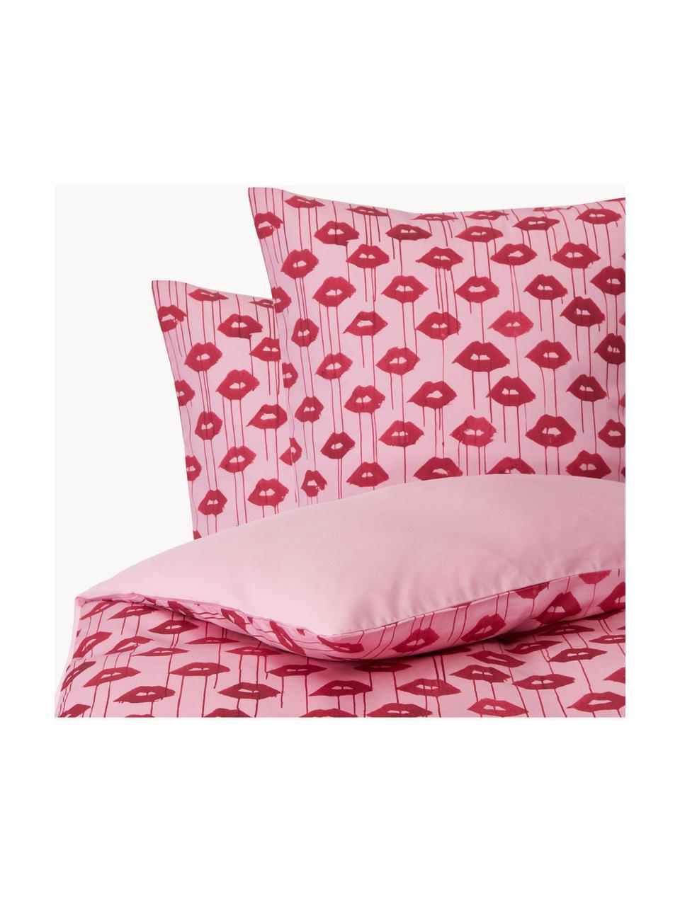 Funda nórdica de satén de diseño Kacy, Rosa y rojo estampado, Cama 90 cm (155 x 220 cm)