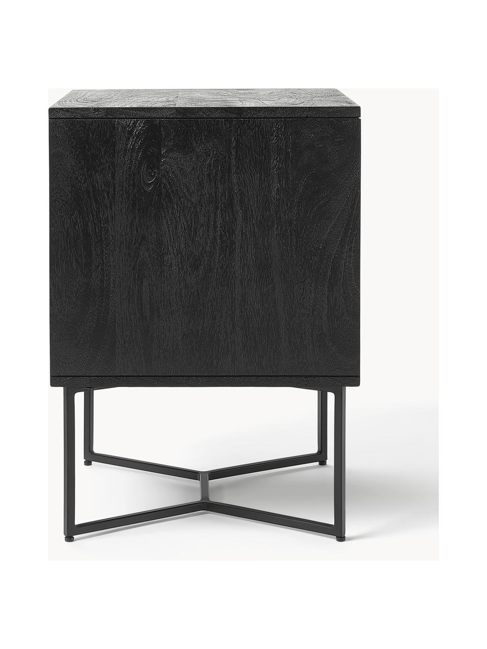 Nachttisch Luca aus Mangoholz mit Schublade, Gestell: Metall, pulverbeschichtet, Mangoholz, schwarz lackiert, B 45 x H 57 cm