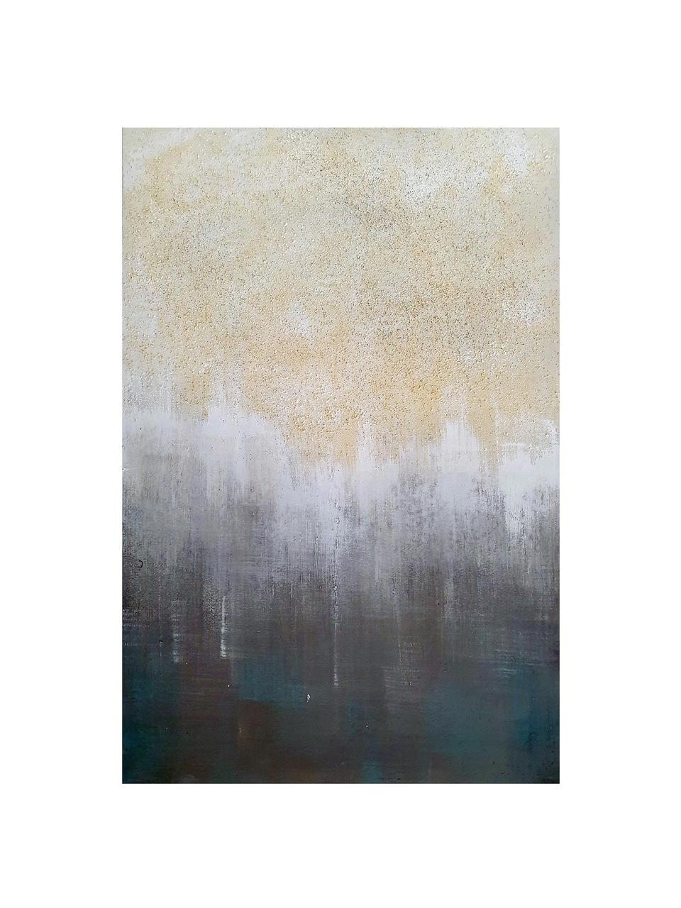 Handbemaltes Leinwandbild Sandy Abstract, Bild: Leinwand, Blautöne, Goldfarben, B 84 x H 120 cm