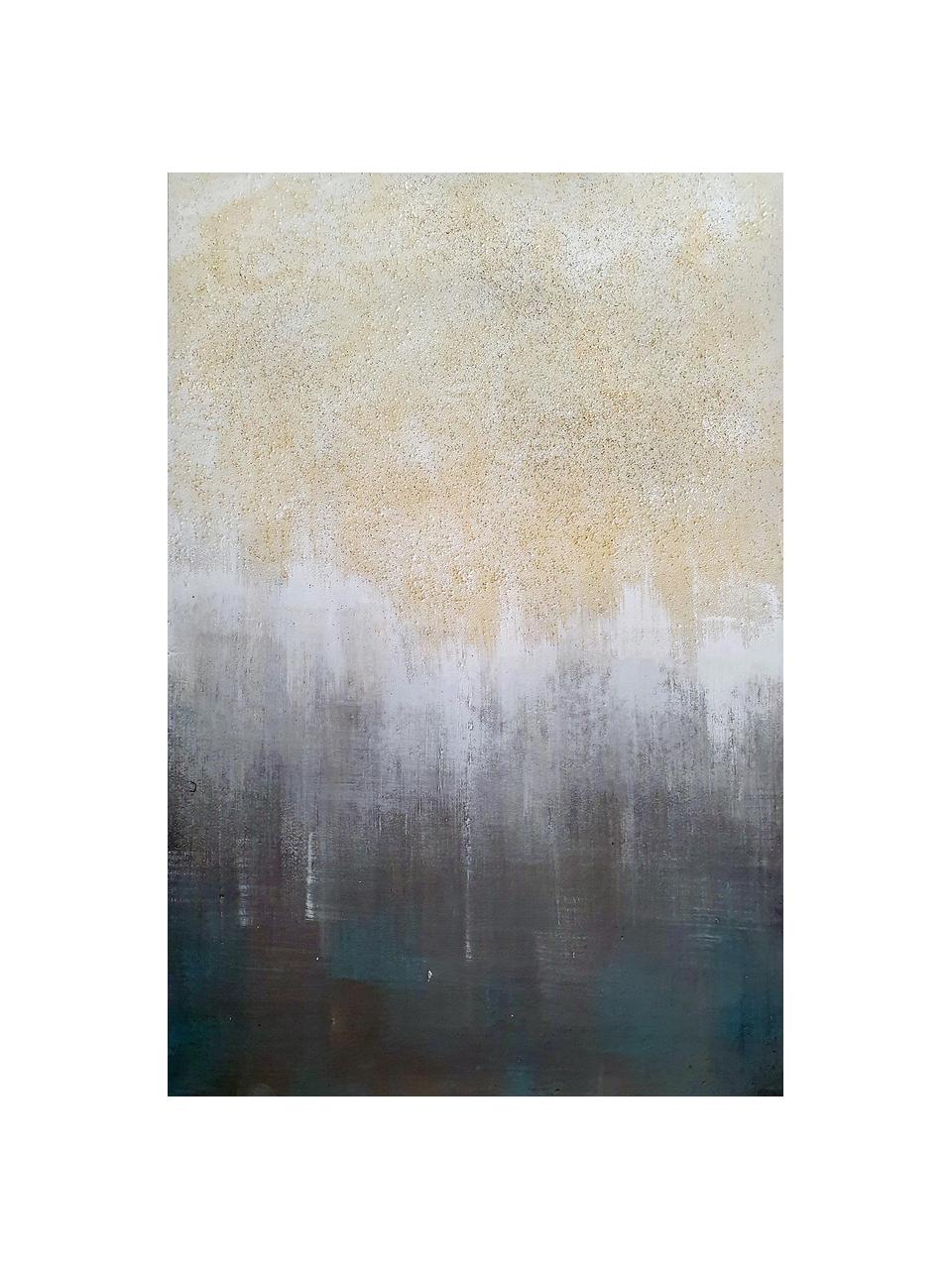 Ręcznie malowany obraz na płótnie Sandy Abstract, Odcienie niebieskiego, odcienie złotego, S 84 x W 120 cm