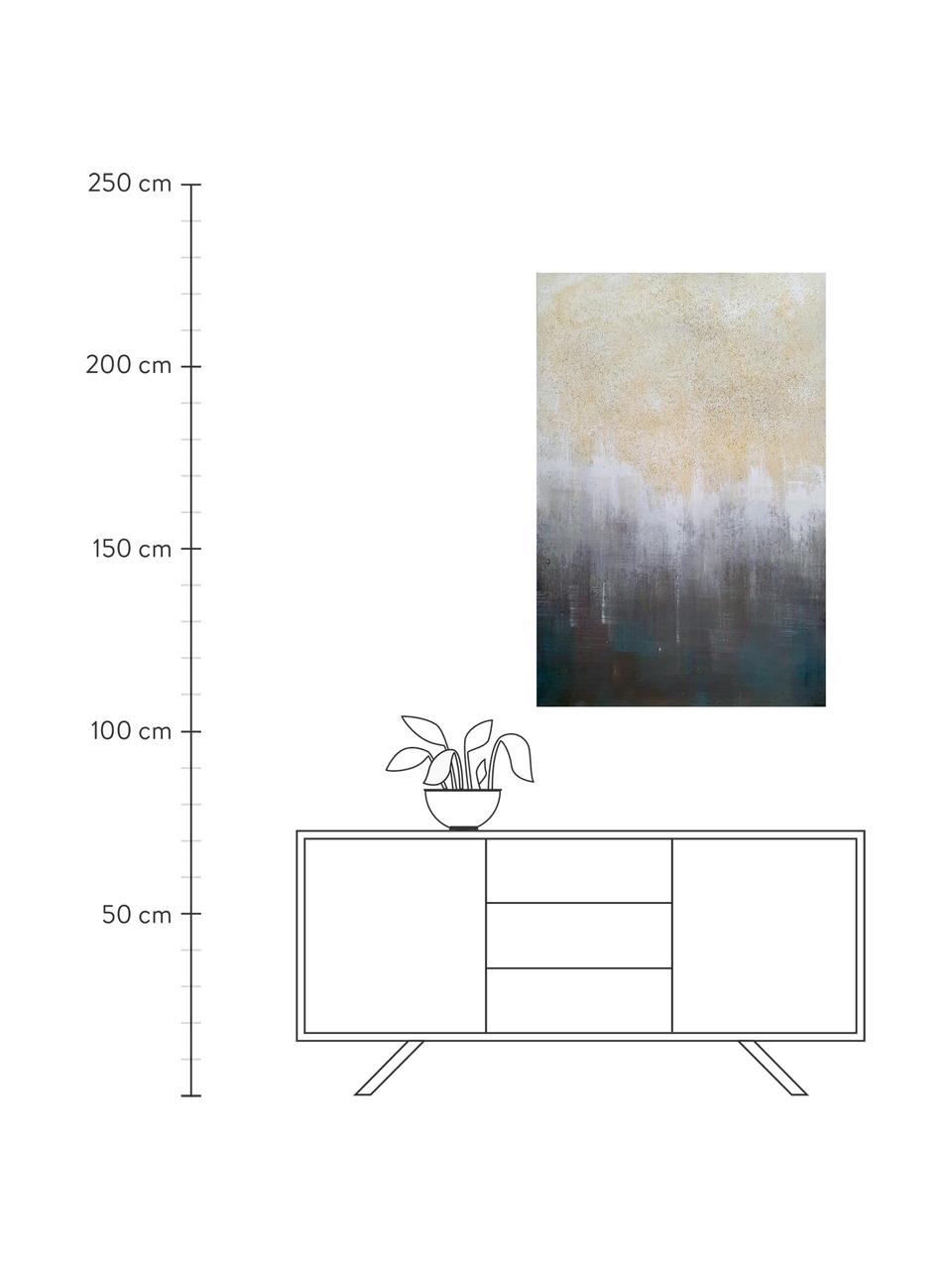 Ręcznie malowany obraz na płótnie Sandy Abstract, Odcienie niebieskiego, odcienie złotego, S 84 x W 120 cm