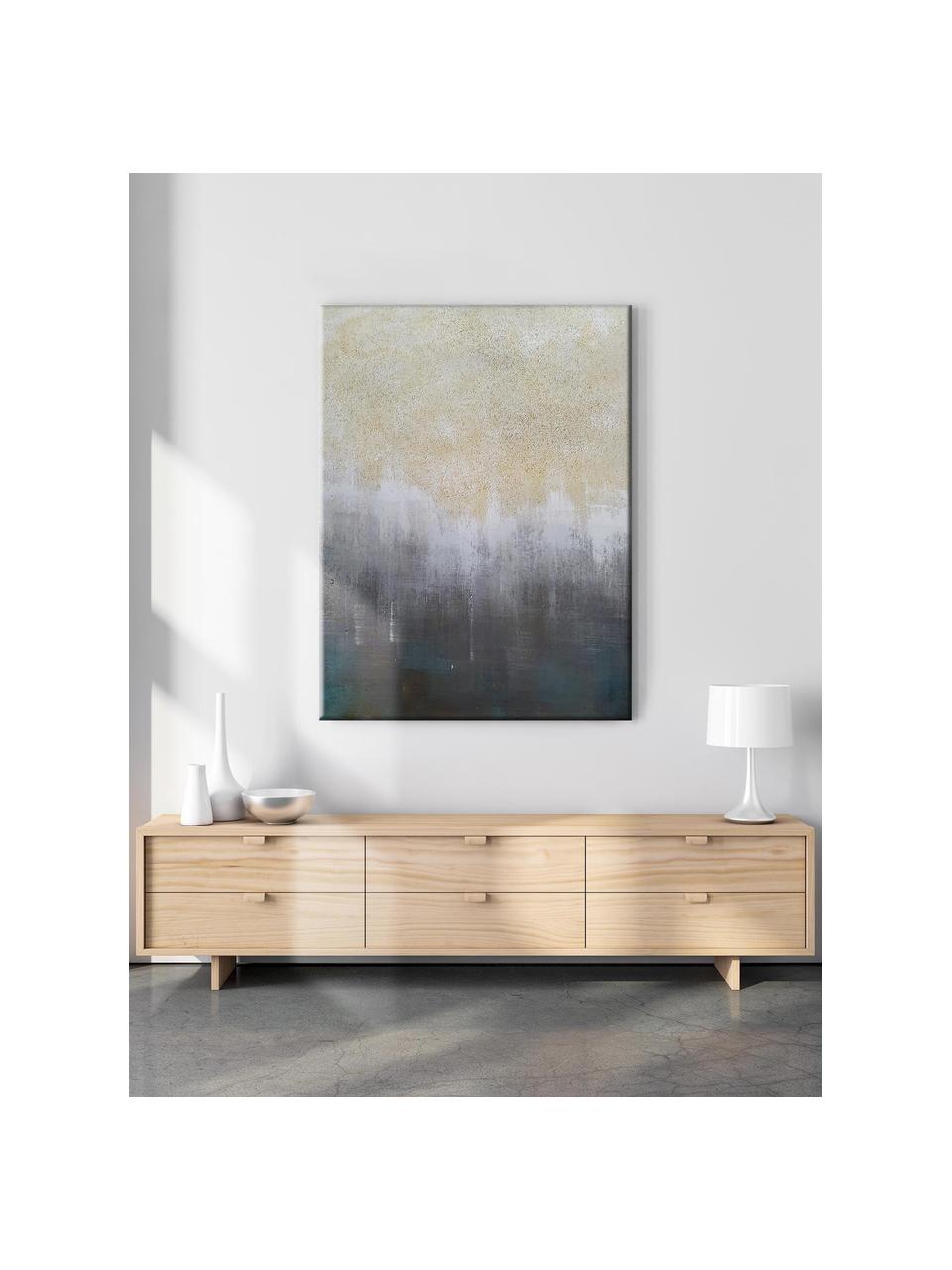 Handbeschilderde canvas print Sandy Abstract, Blauwtinten, goudkleurig, B 84 x H 120 cm