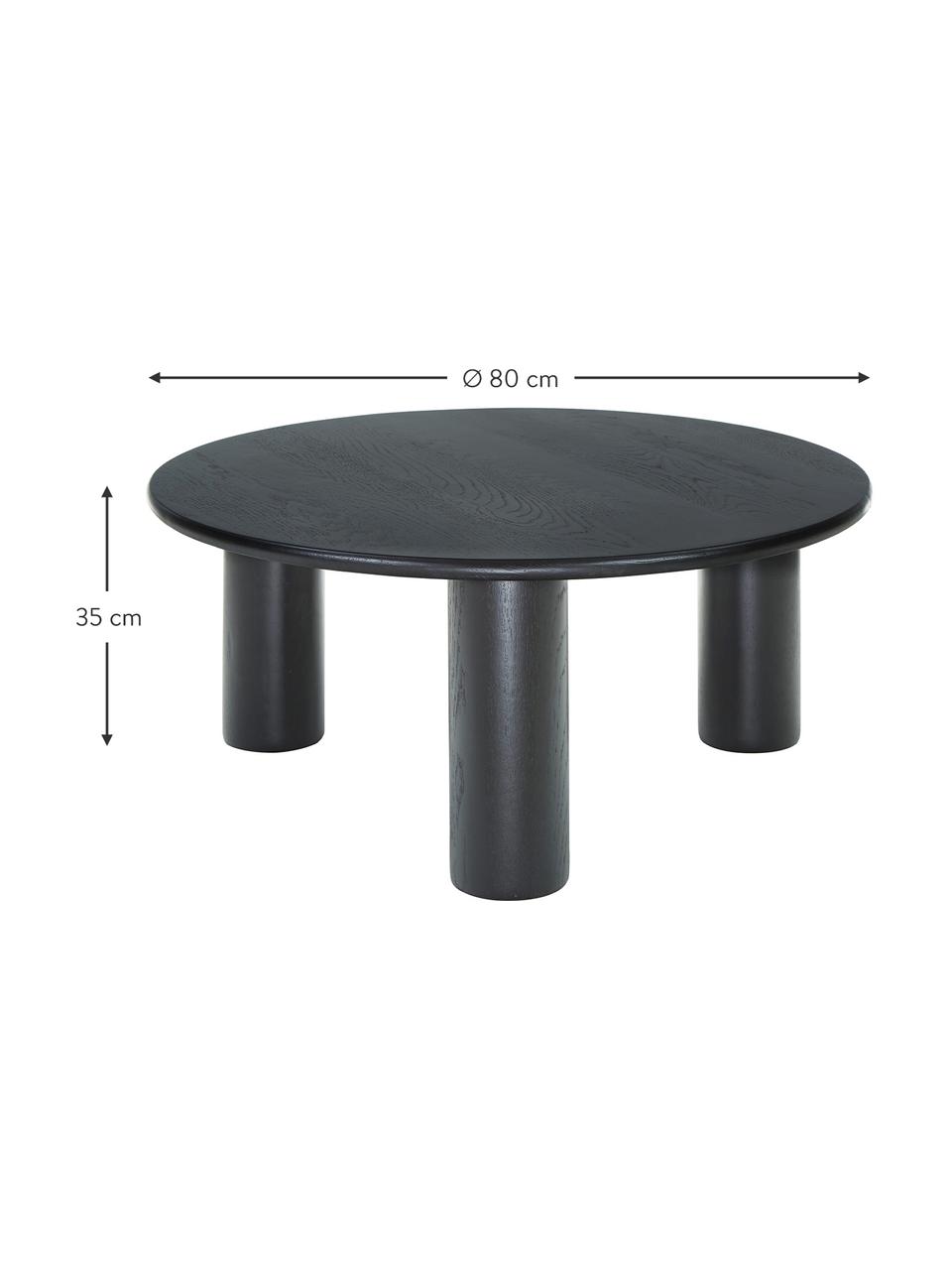 Tavolino rotondo da salotto in legno di quercia Didi, Legno di quercia massiccio, laccato, Nero, Ø 80 cm