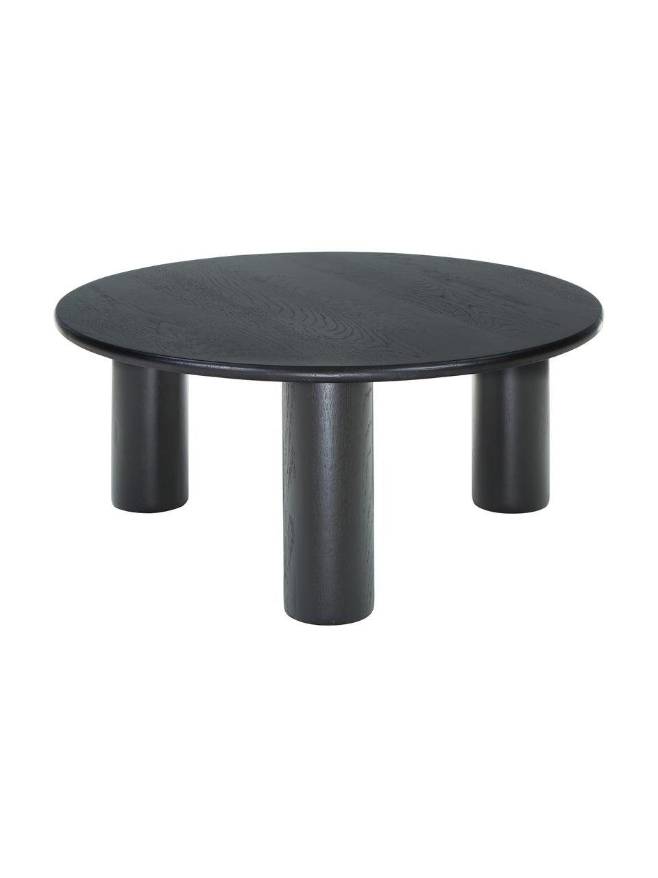 Tavolino rotondo da salotto in legno di quercia Didi, Legno di quercia massiccio, laccato, Nero, Ø 80 cm