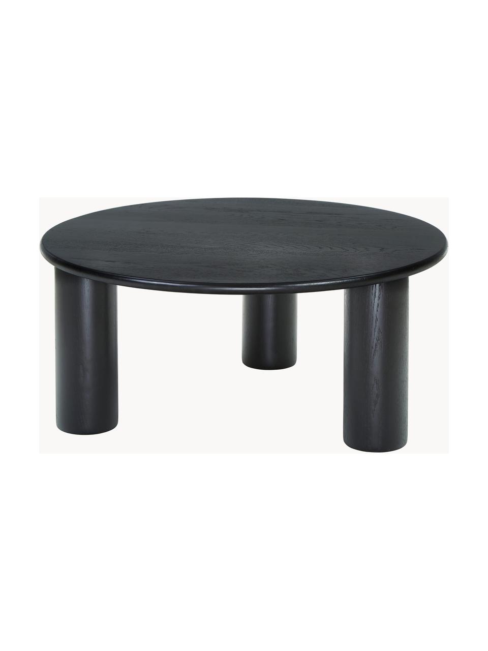 Table basse ronde bois de chêne Didi, Bois de chêne massif, laqué, Noir, Ø 80 cm