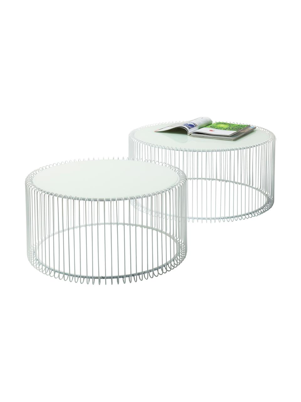 Sada kovových konferenčních stolků se skleněnými deskami Wire, 2 díly, Bílá