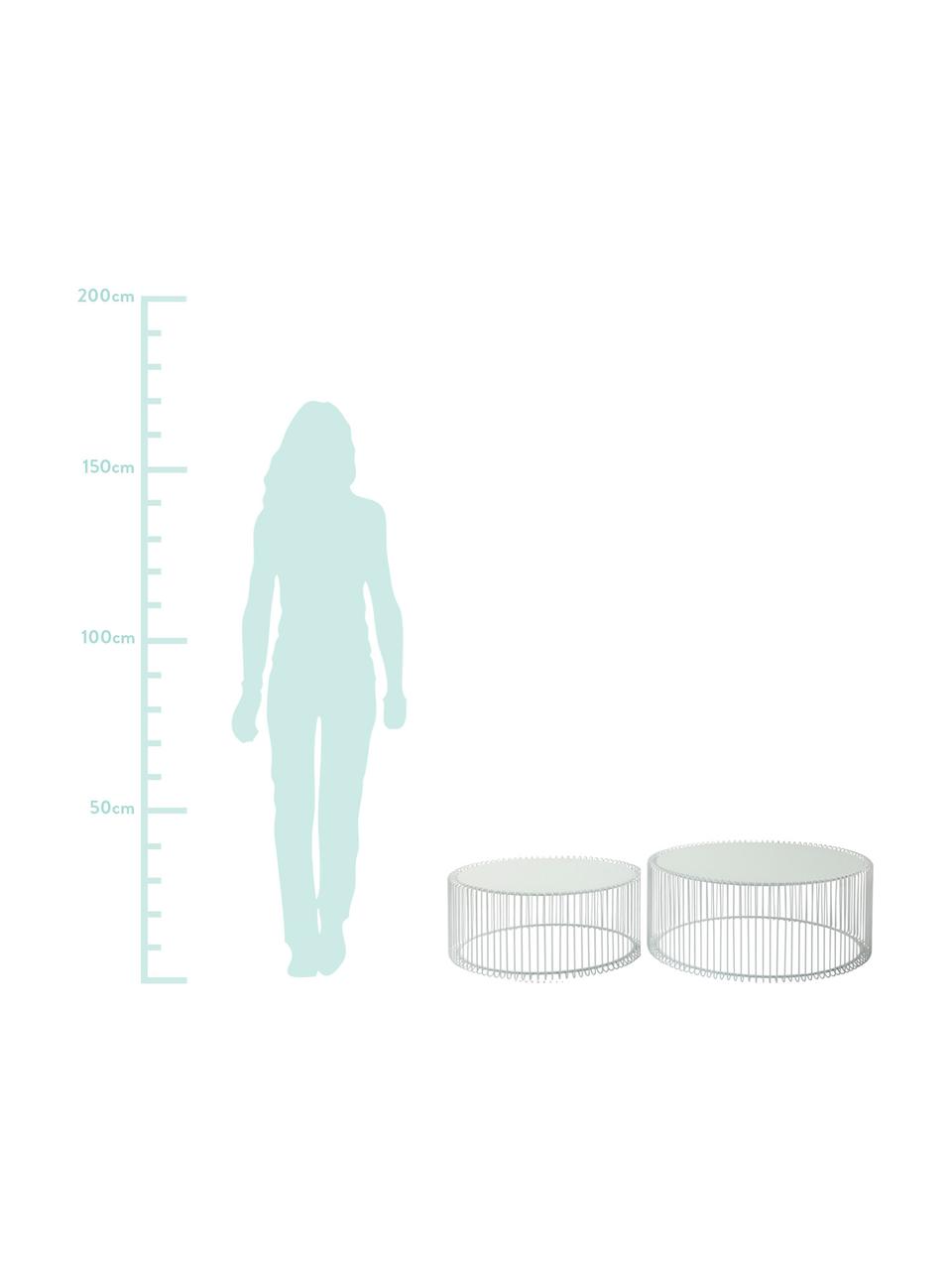 Metall-Couchtisch 2er-Set Wire mit Glasplatte, Gestell: Metall, pulverbeschichtet, Tischplatte: Sicherheitsglas, foliert, Weiss, Set mit verschiedenen Grössen