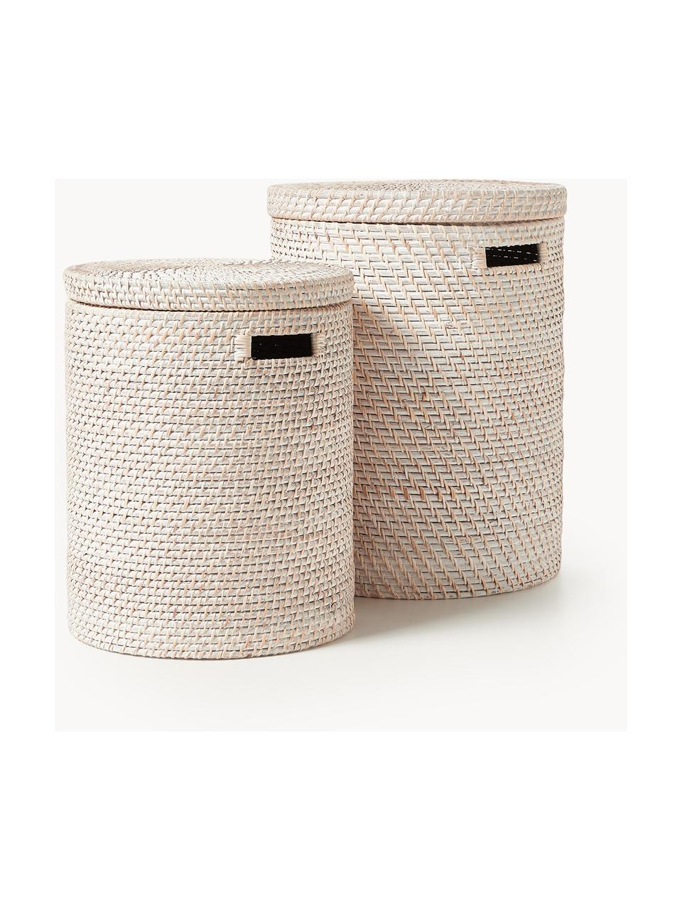 Set di 2 cesti portabiancheria con coperchio Lurdes, Rattan, Beige chiaro, Set in varie misure