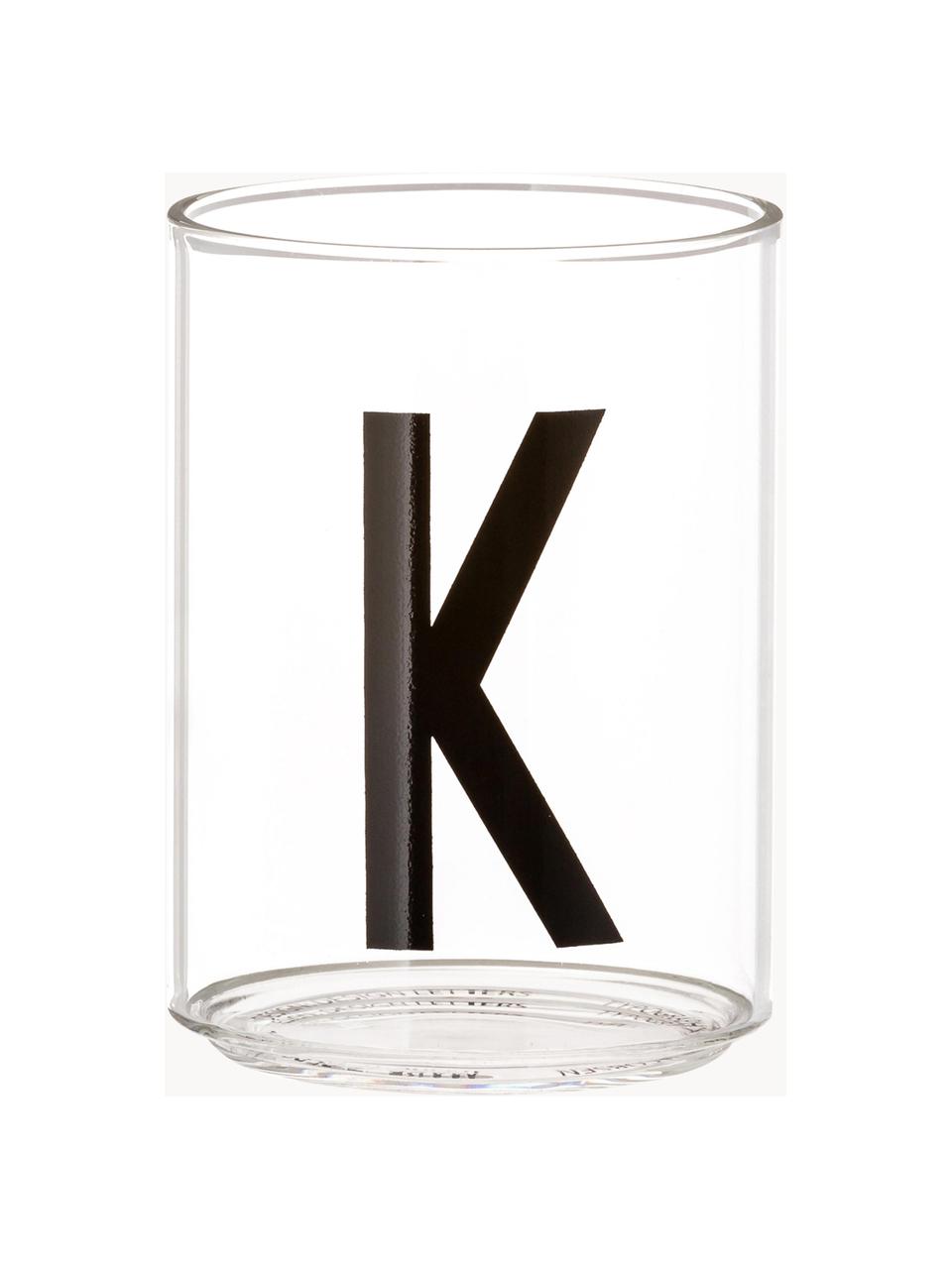 Bicchiere di design in vetro con lettera Personal (varianti dalla A alla Z), Vetro borosilicato, Trasparente, nero, Bicchiere per l'acqua A, 300 ml