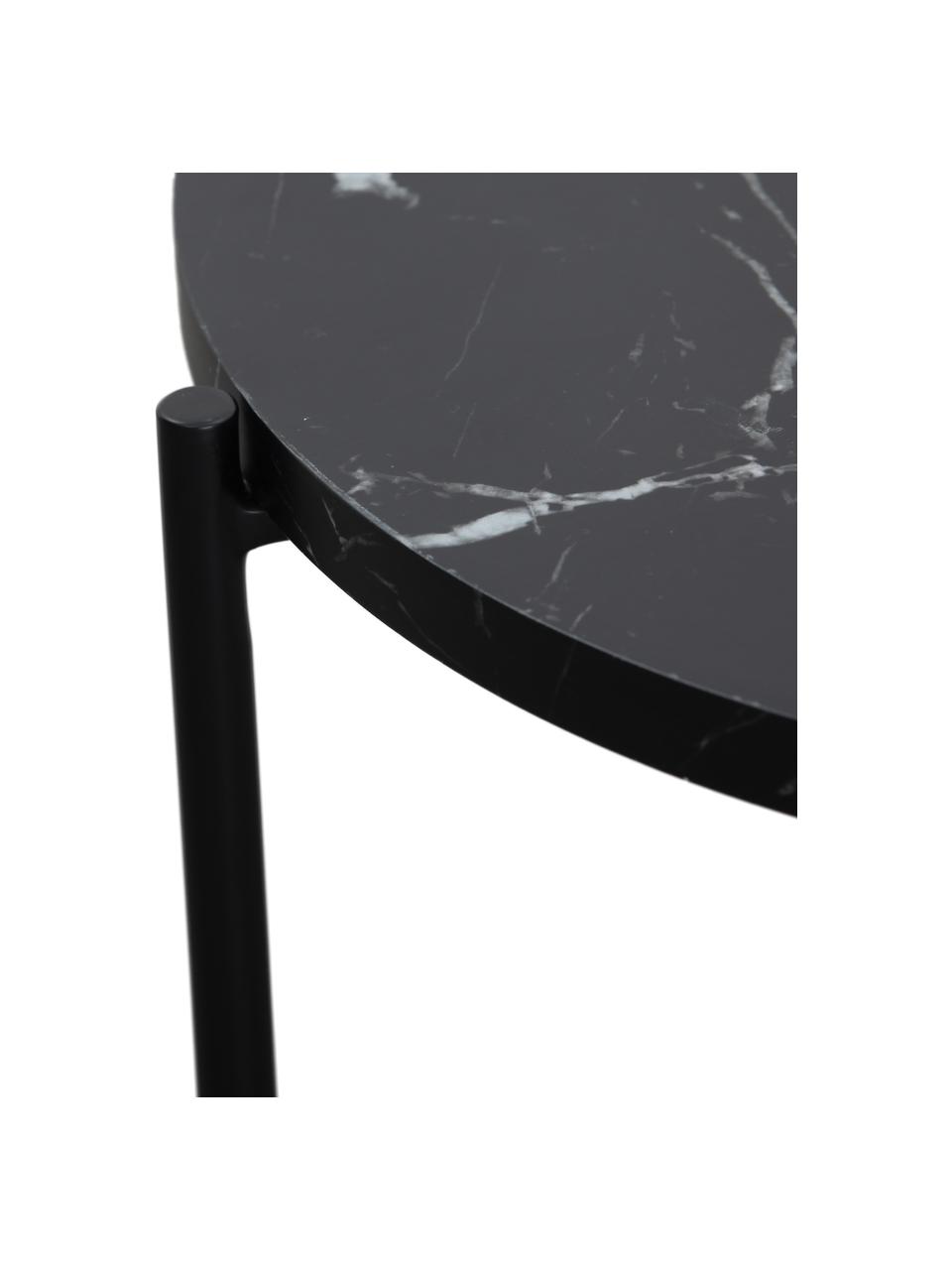 Odkládací stolek v mramorovém vzhledu Fria, Deska stolu: matná černá, mramorovaná, rám: matná černá, Ø 45 cm, V 46 cm