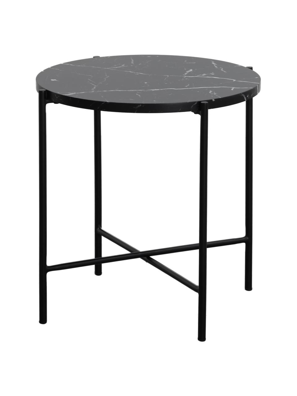Tavolino con piano effetto marmo Fria, Struttura: metallo verniciato a polv, Piano: nero marmorizzato opaco Struttura: nero opaco, Ø 45 x Alt. 46 cm
