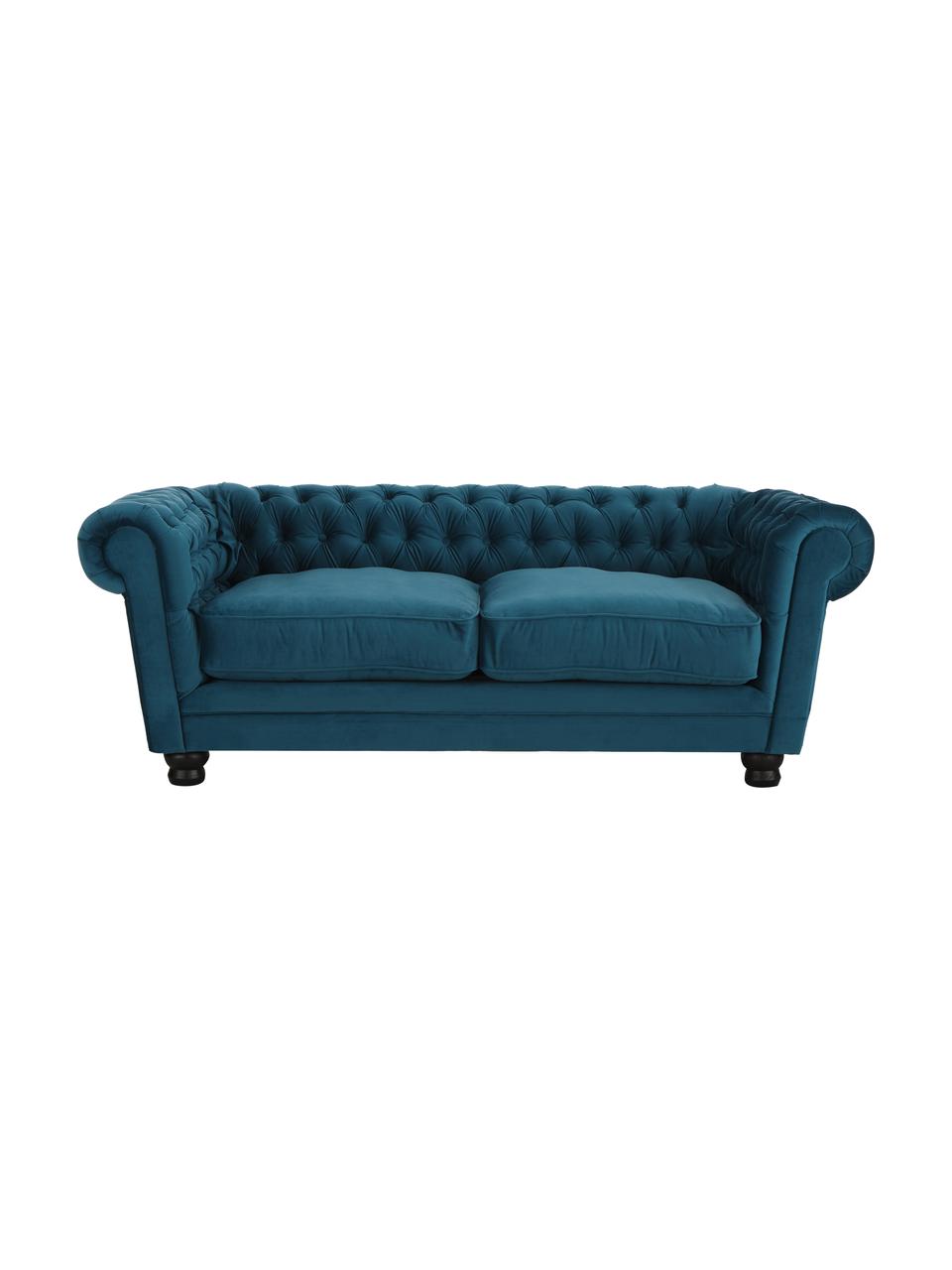 Sofa z aksamitu Sally (3-osobowa), Tapicerka: 100% poliester, Nogi: lite drewno, drewno bukow, Stelaż: drewniana podstawa, Aksamitny petrol, S 203 x W 79 cm