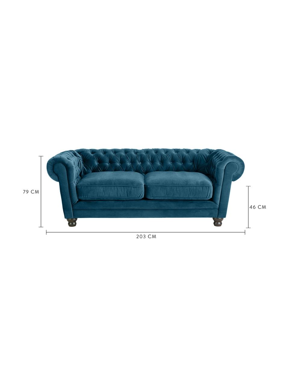 Canapé Chesterfield 2 places velours Sally, Velours bleu pétrole