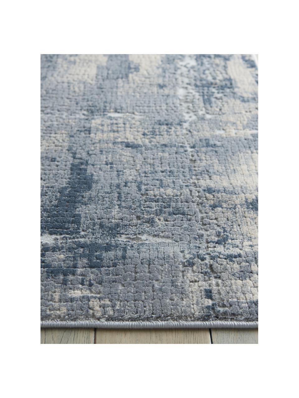 Loper Rustic Textures, Bovenzijde: 51% polypropyleen, 49% po, Onderzijde: 50% jute, 50% latex, Grijsblauw, ivoorkleurig, 70 x 230 cm