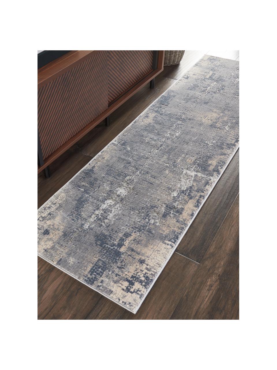 Tapis de couloir gris bleu Rustic Textures, Gris-bleu, blanc ivoire