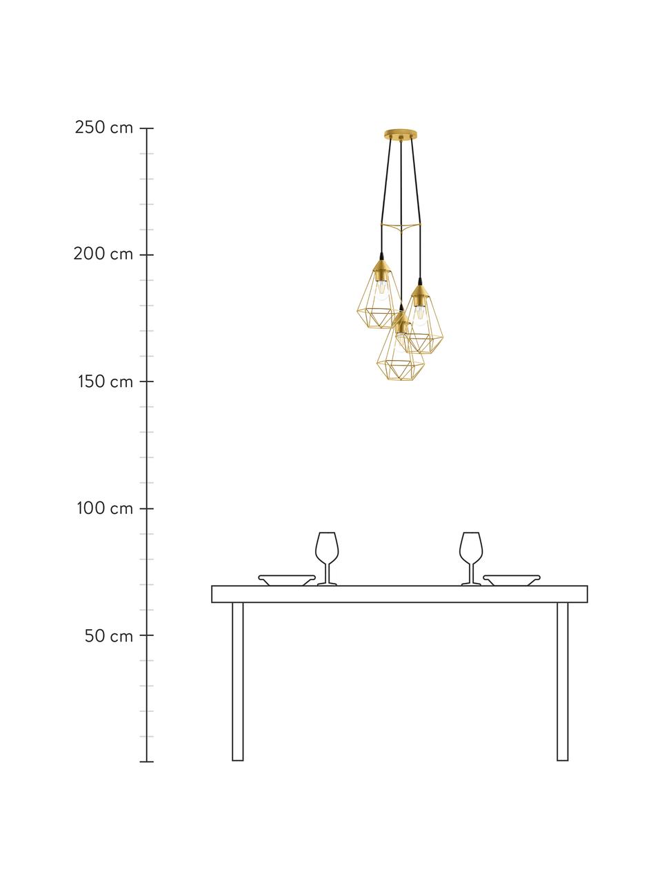 Cluster-Pendelleuchte Kyle in Gold, Baldachin: Metall, gebürstet, Goldfarben, Ø 36 cm