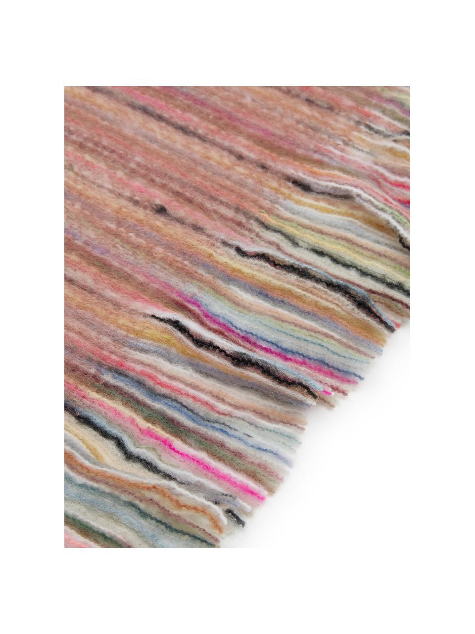 Kleurrijke plaid Ayana met franjes, 100% acryl, Oudroze, multicolour, B 130 x L 190 cm