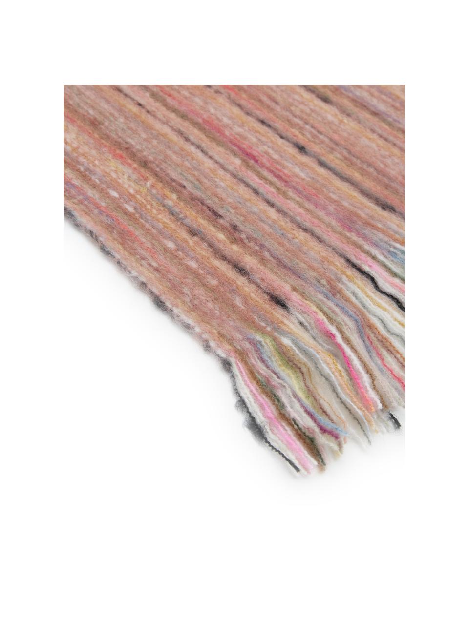 Farebný melírovaný pléd so strapcami Ayana, 100 % akryl, Staroružová, viacfarebná, Š 130 x D 190 cm