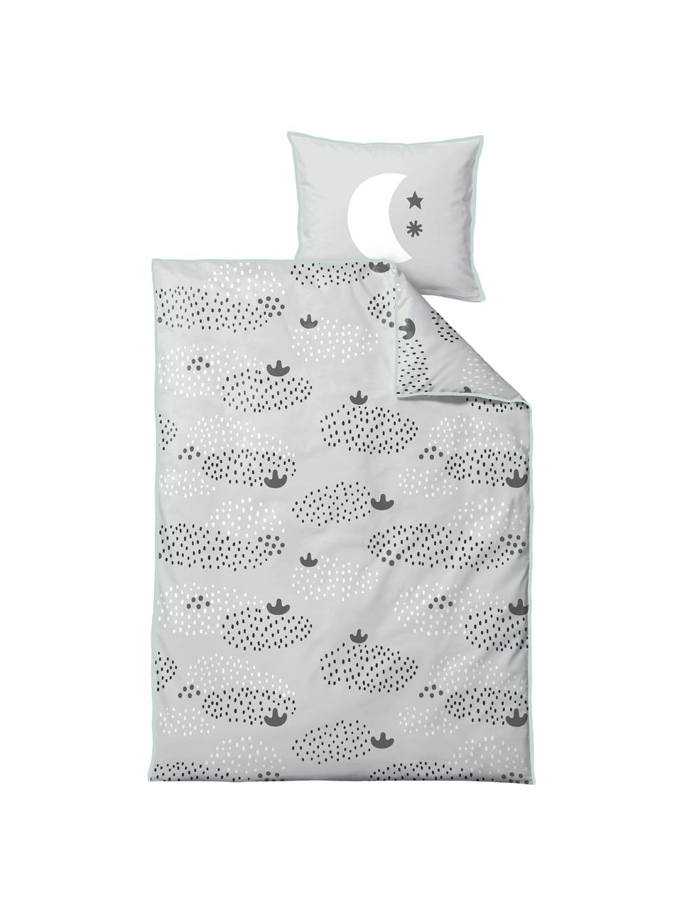 Ropa de cama de algodón ecológico Raindrops, Gris, negro, blanco, Cuna (100 x 140 cm), 2 pzas.
