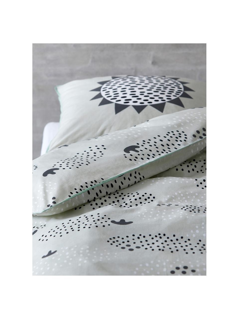 Parure de lit coton bio Raindrops, Gris, noir, blanc, larg. 100 x long. 140 cm + 1 taie d'oreiller 40 x 60 cm