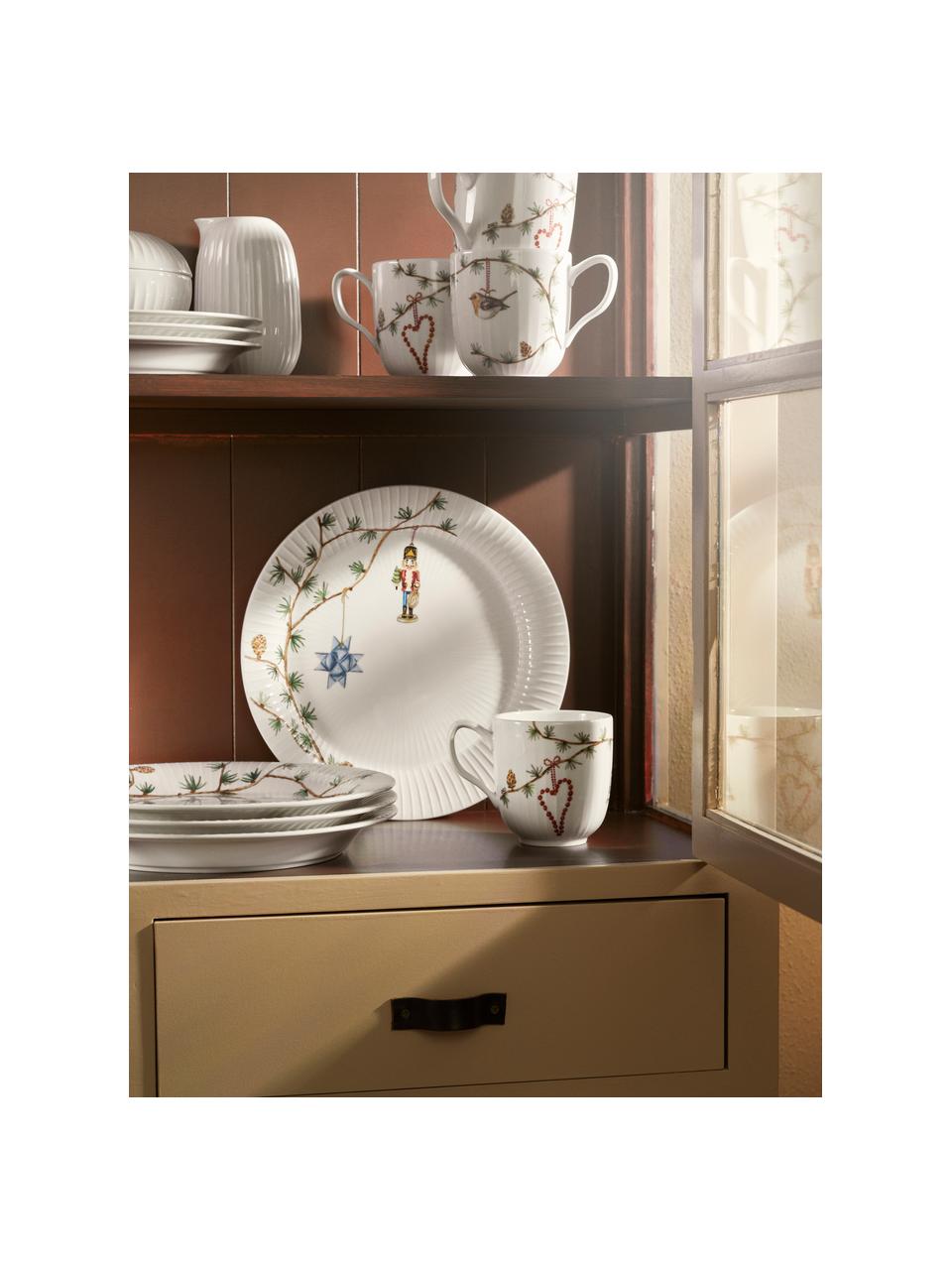Platos llanos navideños artesanales Hammershøi, 4 uds., Porcelana, Blanco, multicolor, Ø 27 cm